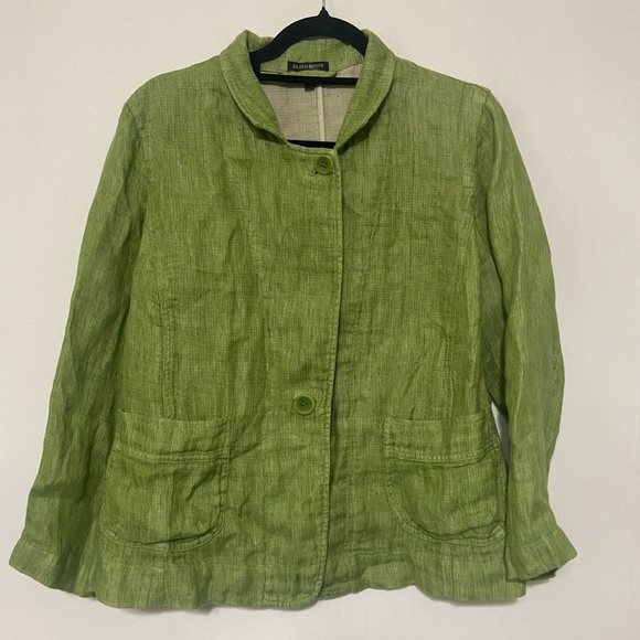 Eileen Fisher EUC 100% linen green casual blazer jacket size L - Picture 2 of 10